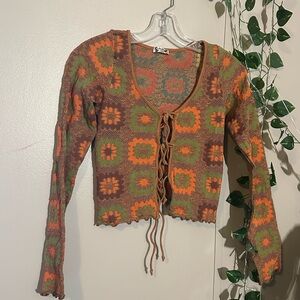 Free People Cardigan Multicolor Tie Front Sweater